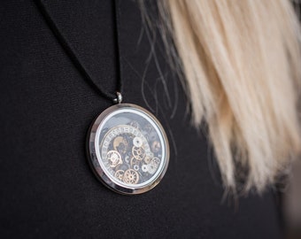 Uhrwerk Zahnräder Anhänger, Vintage Steampunk, handgemachte Retro antike Uhr runden Anhänger in Silber Farbe Rahmen