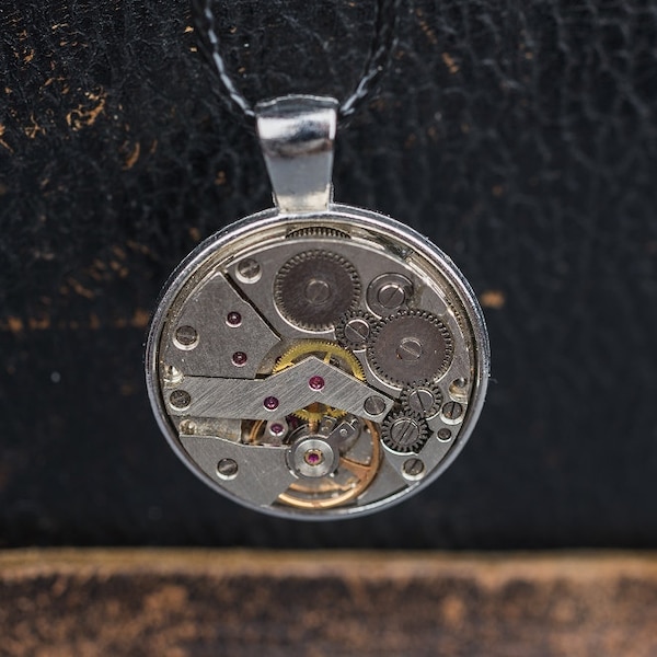 watch movement pendant, vintage steampunk, hand made retro antique watch round Slava pendant,  great gift pendant, soviet watch pendant