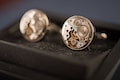 Real watch cufflinks, unique steampunk gift, vintage real watch movements cuff links, retro metal mechanical jewelry product logo