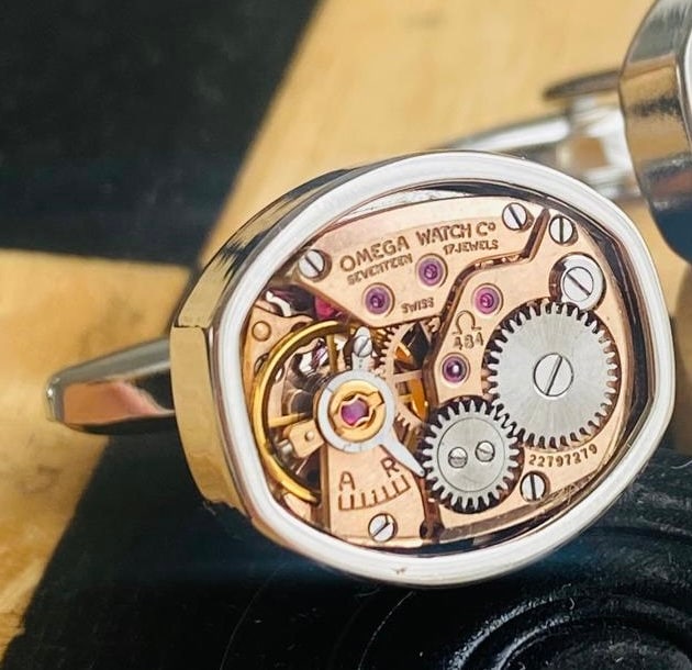 Cufflinks made with Genuine Omega movements, Real Omega watch movement cufflinks, unique steampunk gift, vintage watch movements cuff links