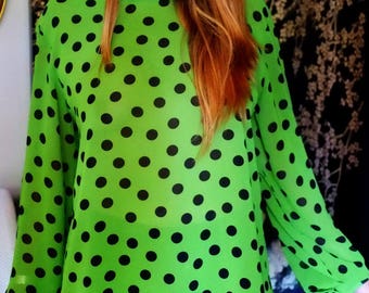 1980s planet green and bkack spot buttonback blouse