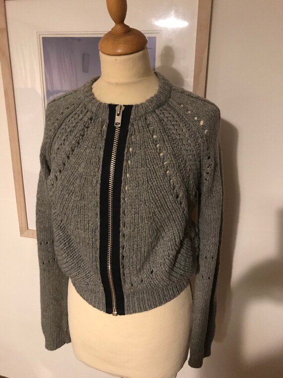 Chunky cable cropped grey knit super soft cardigan