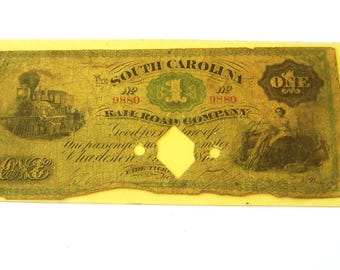 Stary banknot jednodolarowy South Carolina Railroad Company, bilet na targi, amerykański sprzedawca, banknot z czasów wojny secesyjnej, prezent urodzinowy