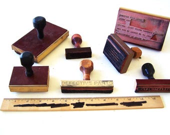 Vintage Rubber Stamps or Pads Lot of 7, Old Business Stamps, American Seller, Vintage Ink Stamps, Used Rubber Stamps, Wooden Rubber Stamps