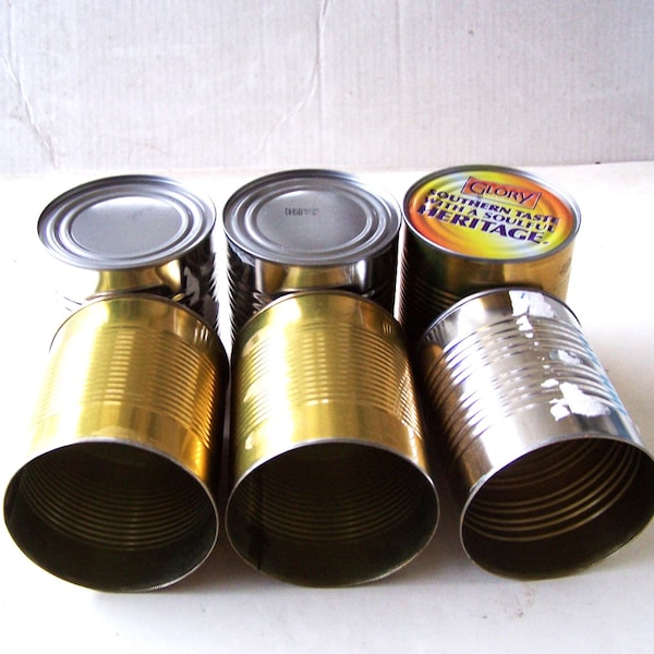 Steel or Tin Cans Set of 6, Empty Soup or Vegetable Cans, Empty Candle Holders, Metal Craft Supply, Candle Holders, Same Size Containers