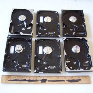 Computer Hard Drive Body Cases with Motors Lot of 6, Aluminum Scrap, Hard Drive Clock Parts, Geek Gifts, Art Supplies, American Product