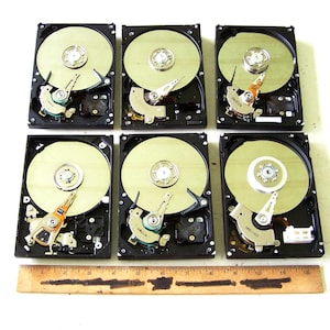 Computer Hard Drive Cases with Motors, Armatures, Magnets Lot of 6, American Seller, Hard Drive Clock Parts, Technical Art and Crafts