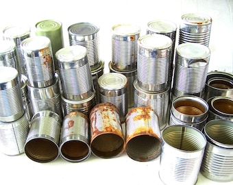 Tin or Steel Cans Set of 38, Empty Food Cans, Empty Candle Holders, American Products, Candle Holders, Mixed Size Containers, Tin Cans