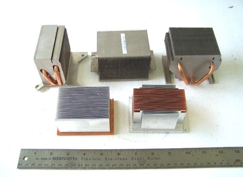 Copper And Steel Computer Heatsinks Lot Of 5 Cpu Heat Sinks Computer Chip Heat Sinks Geek And Nerd Art Supply Heat Sinks Techie Supply