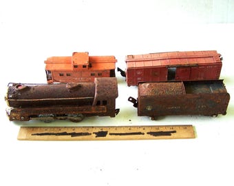Vintage Toy Train Set, As Is Condition, American Seller, Rustic Model Train, Model Railroad Toys, Antique Toys