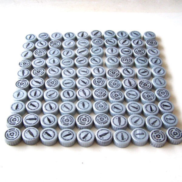 Coca-Cola Plastic Bottle Caps Lot of 100 in Silver/Grey, Plastic Craft Supply, Recycled Plastics, Kids Crafts, Bottle Lids