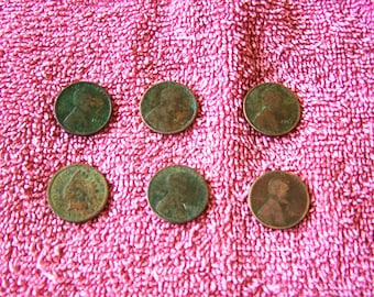 Early Date Pennies, One Indian Head and Fiv Wheaties, Vintage Copper Pennies, Indian Head Cent, American Seller, 1920s Lincoln Cents