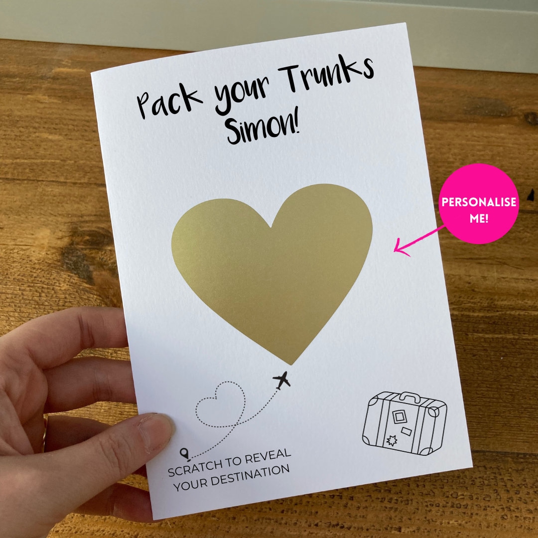 Personalised Holiday Reveal Card, Scratch to Reveal Surprise