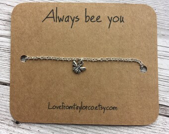 Bee bracelet, bee jewellery, bee gift, motivational gift, inspirational gift, always bee you, bee, nature, dainty, simple jewellery, gift