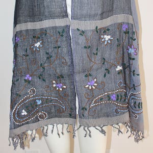 CLEARANCE Shades of Gray, Pure wool, Paisley and Floral Hand Embroidered, Soft Stole Shawl Wrap Muffler Wrap with Tassels