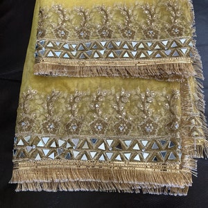 CLEARANCE Vintage, Boho Yellow Handcrafted with Real Mirrors Net Wrap Dupatta Bridal Veil Bed Canopy
