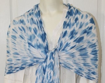 CLEARANCE Vintage, Boho, Handcrafted Brown and White Tie-Dye Shibori, Wrinkled Stole, Scarf, Wrap, Shawl, Extra Large, Over-sized