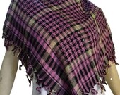 CLEARANCE Vintage Purple Plaid with Sequins Square Stole Scarf Pure Cotton