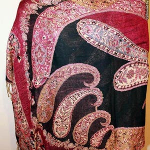 Hand embroidered, Purple Shawl Wrap with Woven Paisley Motifs Sequins and Beads, Large Wrap, Holiday Wrap