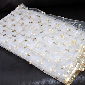 Boho Gold Embroidery and Flat Sequins on Soft, Net Fabric