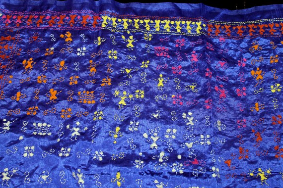 Vintage Boho Blue Silk Blend, Hand Embroidered in… - image 2