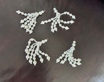 Set of 4, Elegant Cluster of White Pearls with Hook Tassel, Embellishment,  Trim