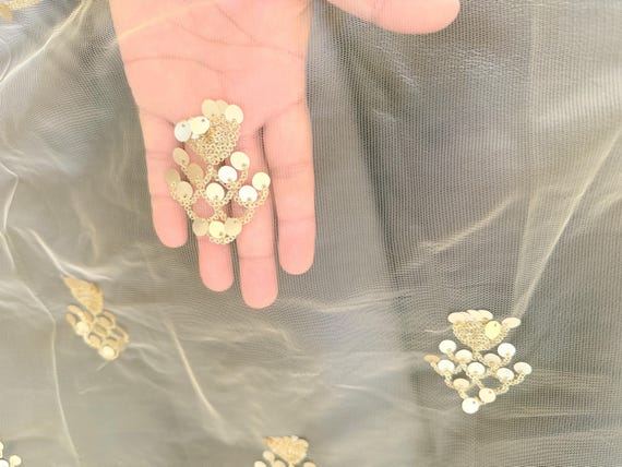Vintage, Gold Soft Mesh Net with Gold Embroidered… - image 6