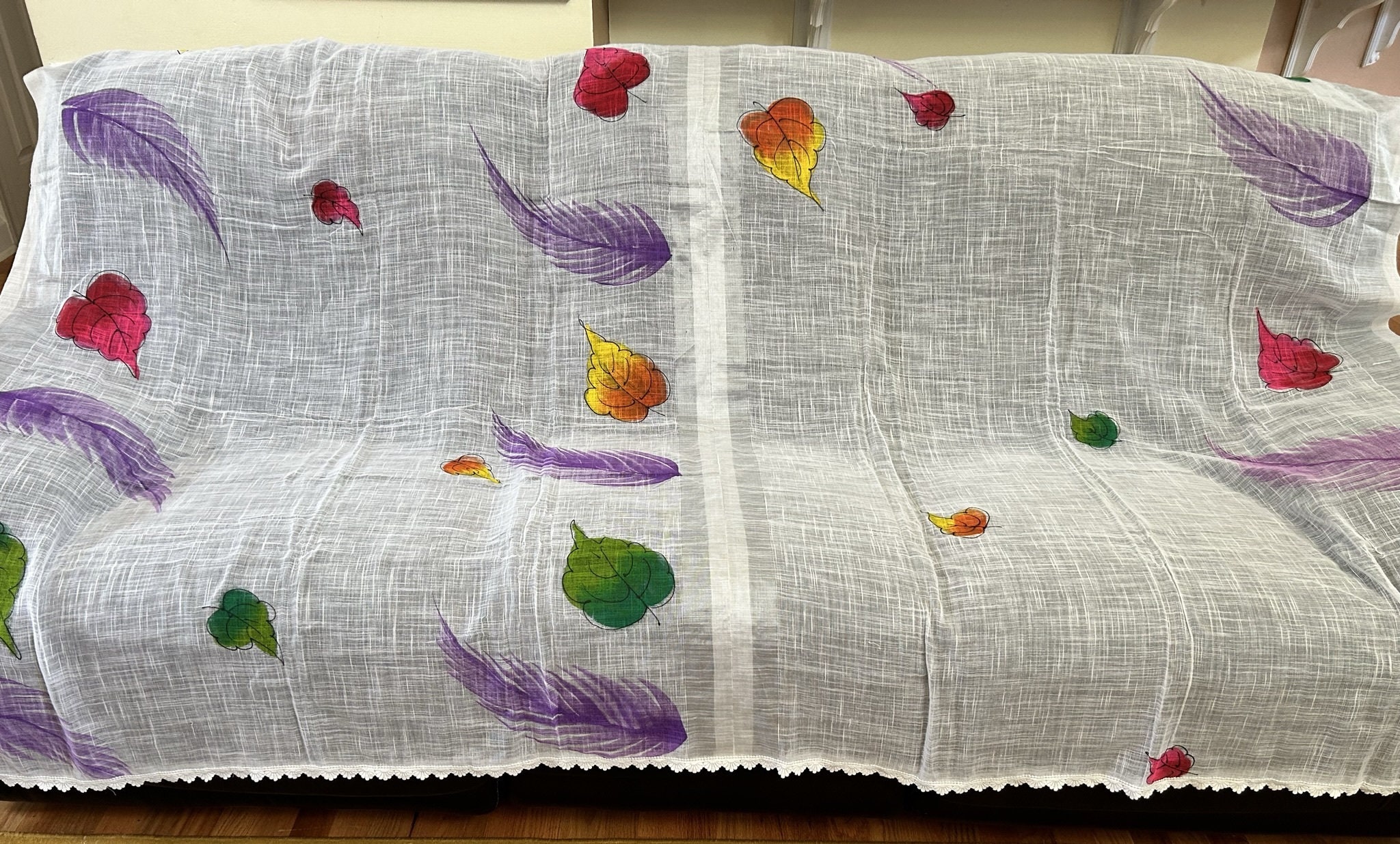 DISCOUNTED Handpainted Hand Sewn with Lace Chuppah Huppah Wedding Canopy Bed Canopy Table Cover