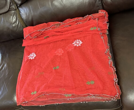 Boho Red with Intricate Embroidery, Soft Net Wrap… - image 7