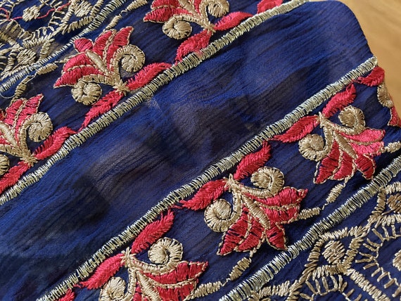 Vintage, Boho Blue with Gold Thread Embroidery on… - image 4