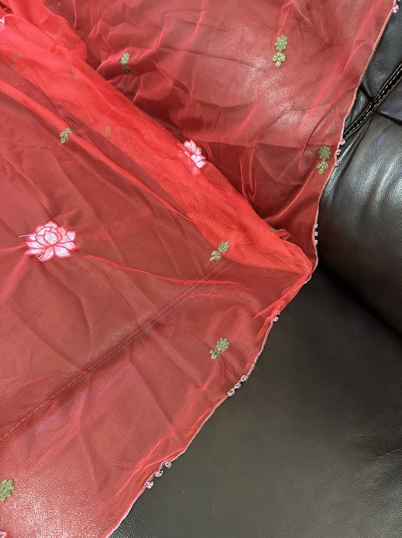 Boho Red with Intricate Embroidery, Soft Net Wrap… - image 5