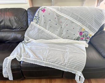 Boho 4x8.4 Feet Off-White Cotton with Woven Colorful Floral Motifs Embroidered Lace and Ties Wedding Chuppah Huppah Canopy Photo Backdrop