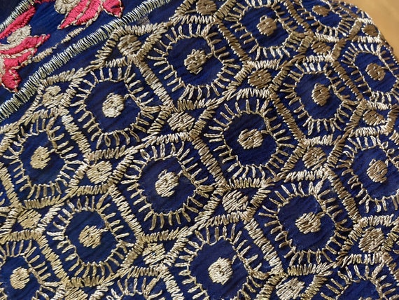 Vintage, Boho Blue with Gold Thread Embroidery on… - image 5