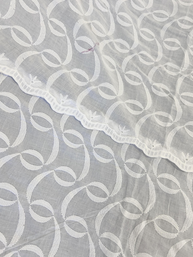 Handstitched, Beautiful 7x7.5 Feet, White Embroidered Pure Fine Cotton ...
