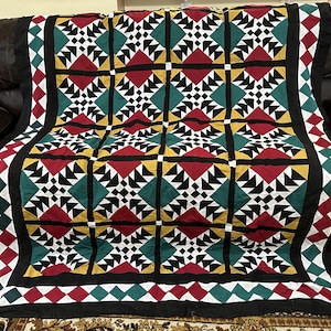 96x68 inches, Patchwork, Quilt Top, Geometric Pattern with Unfinished Edges, Tapestry, Queen Size