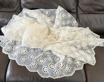 White Embroidered Cutwork Floral Motifs on Milky White Organza: Use for Wrap, Dupatta, Bridal Veil Chuppah Canopy