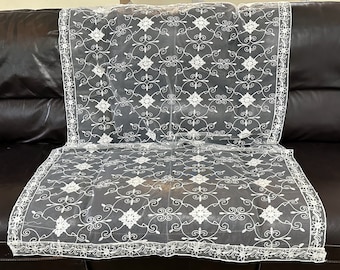Boho White Soft Net Embroidered Fabric : Use for Reversible Scarf, Dupatta, Bridal Veil Chuppah Canopy