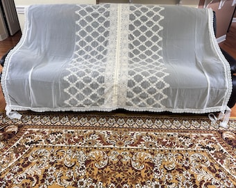 LIQUIDACIÓN 9.3x7.3 pies Crema Intrincadamente Bordado Georgette Gasa con Encaje de Organza Jupá Jupá Boda Dosel Cama Dosel