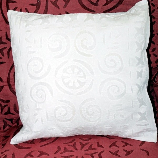 One Vintage Boho White Hand Applique Pure Cotton Geometric 16 x 16 inch Square Cushion Cover Pillow Sham Wall Hanging