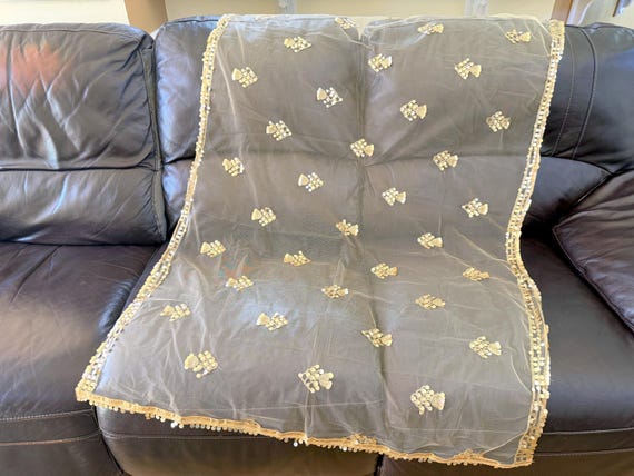 Vintage, Gold Soft Mesh Net with Gold Embroidered… - image 1