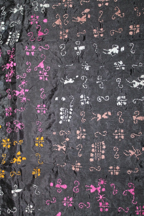 CLEARANCE Vintage Boho Black Silk Blend, Hand Emb… - image 5