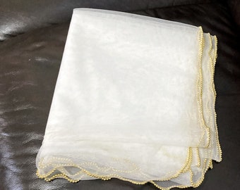 Vintage, White Soft Net with Gold Beaded Wavy Edges, Unused