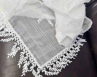 SIZES AVAILABLE Cotton, Handwoven White with Gold Sequins, Lace-use for chuppah, wrap, bridal veil, bed canopy, curtains