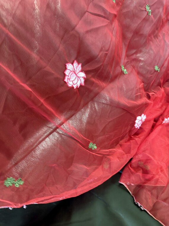 Boho Red with Intricate Embroidery, Soft Net Wrap… - image 2