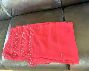 Vintage, Boho Maroon with Sequins & Embroidery on Pure Chiffon, Reversible Shawl Wrap, Dupatta, Large Wrap Bridal Veil Chuppah Canopy