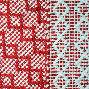 CLEARANCE Vintage Teppich 1.6 x 1.8 ft Schwer Rot Weiß Geometrisch, 100 % Baumwolle, Wendbar Flachgewebe Handgewebt Dhurrie Teppich