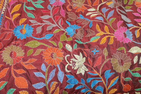 Vintage, Boho, Maroon, Silk Blend, Hand Embroider… - image 4