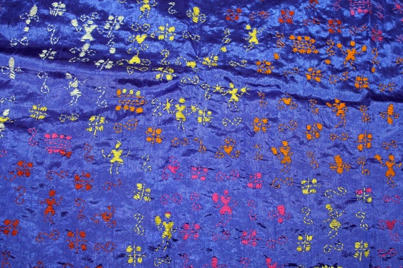 Vintage Boho Blue Silk Blend, Hand Embroidered in… - image 3