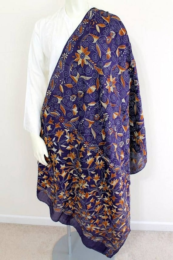 CLEARANCE Vintage, Boho, Blue, Pure Silk, Hand Em… - image 1