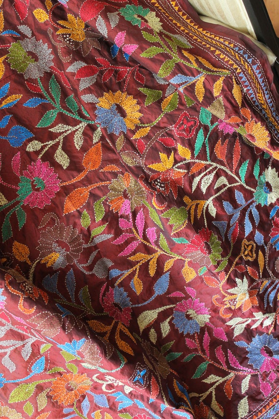 Vintage, Boho, Maroon, Silk Blend, Hand Embroider… - image 9